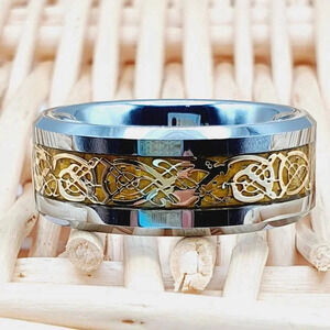 Dragon Celtic Silver Tungsten Wedding Ring, GALTUN366